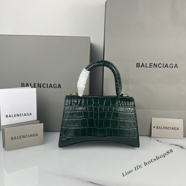 Balenciaga專櫃爆款墨綠鱷魚紋金扣手提女包 巴黎世家原廠xs號Hourglass沙漏包 款號：8896 fyj1188